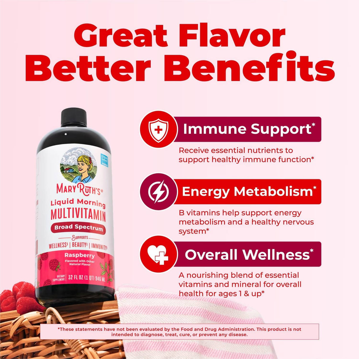 MARYRUTH'S liquid multivitamin bottle with immune support and energy metabolism icons