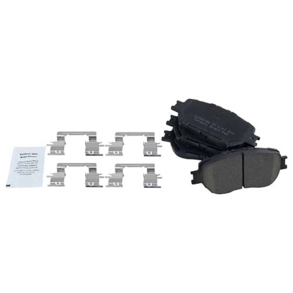 Ceramic brake pad set with shims, clips, and installation paperwork