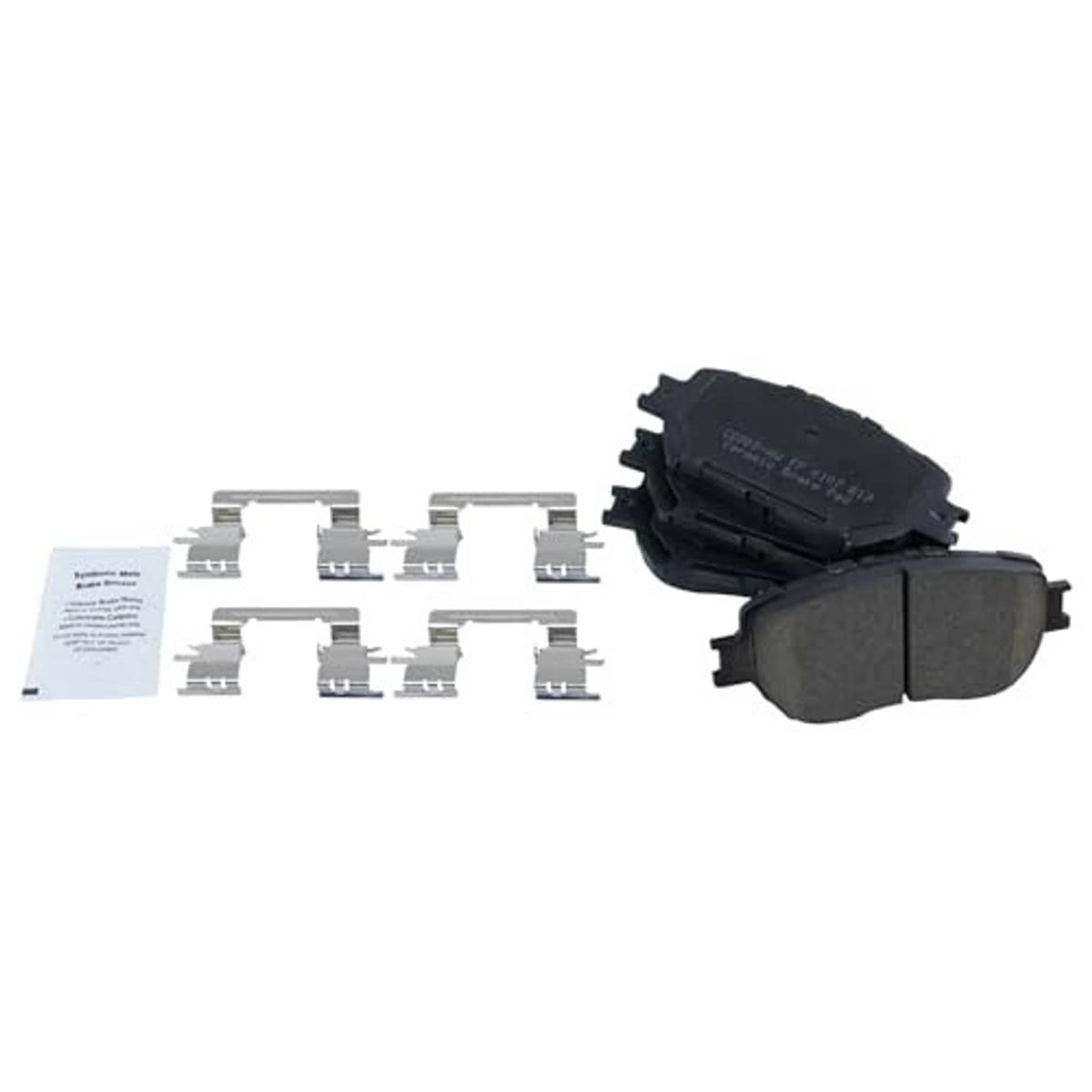 Ceramic brake pad set with shims, clips, and installation paperwork