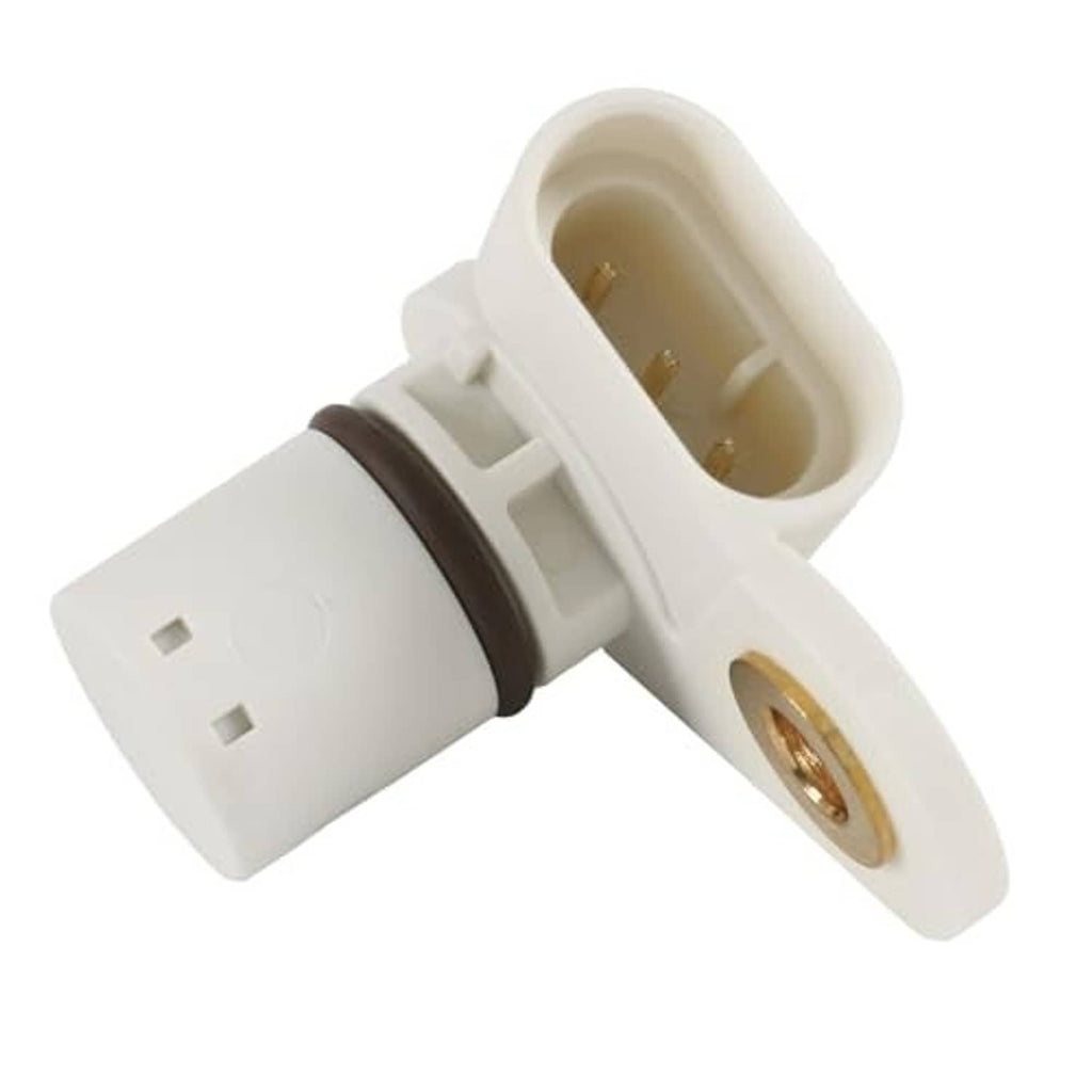 Camshaft position sensor with white plastic housing, gold terminal, and brown ring