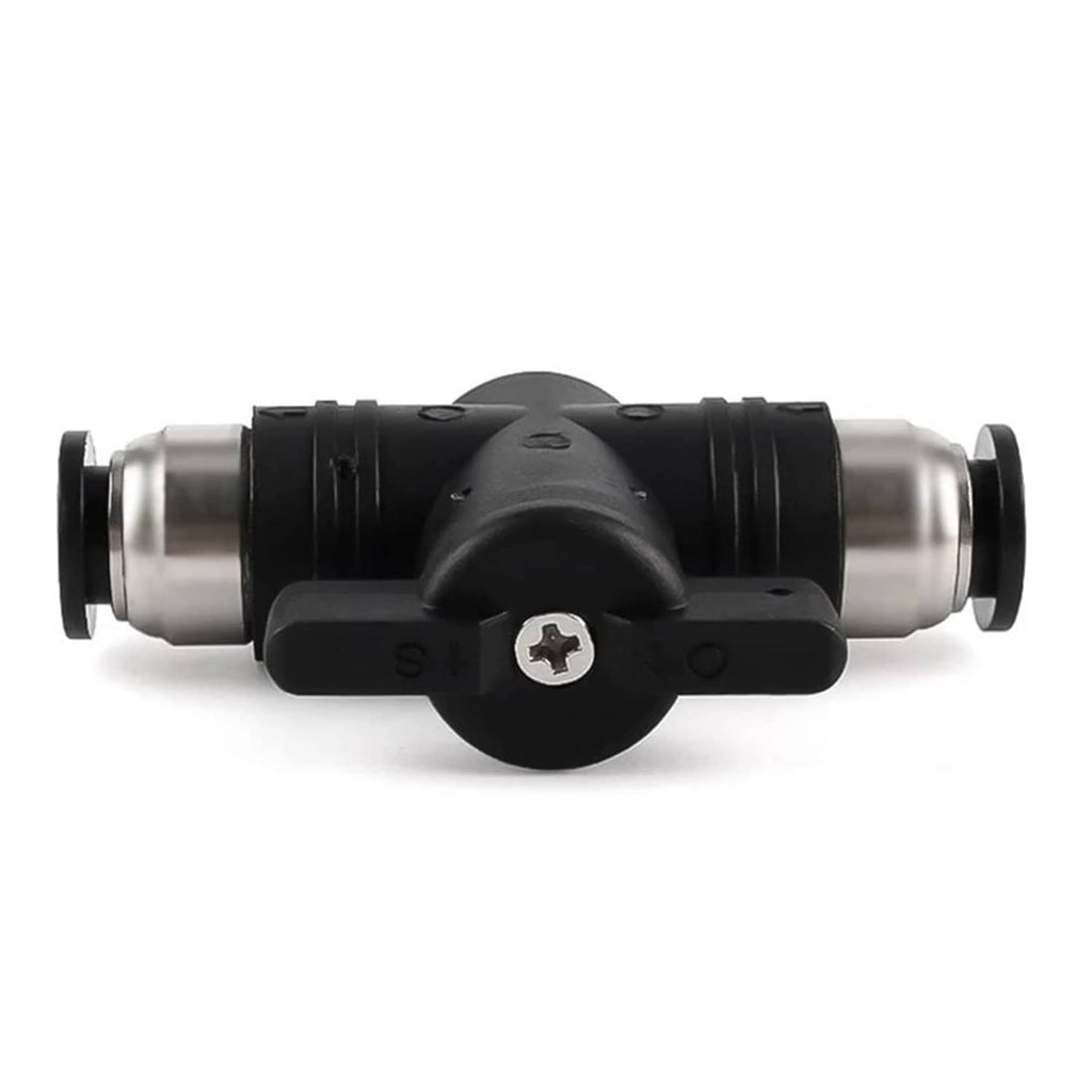 Pneumatic ball valve with lever handle, black center and chrome tube ports
