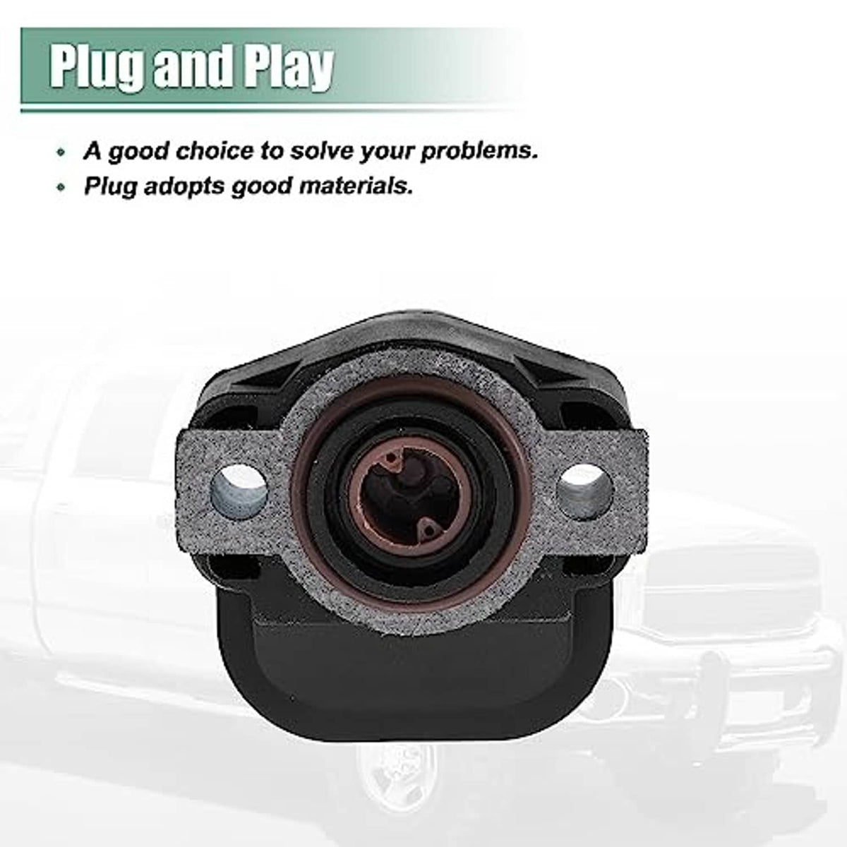 Throttle position sensor face with round housing, gasket, and mounting studs