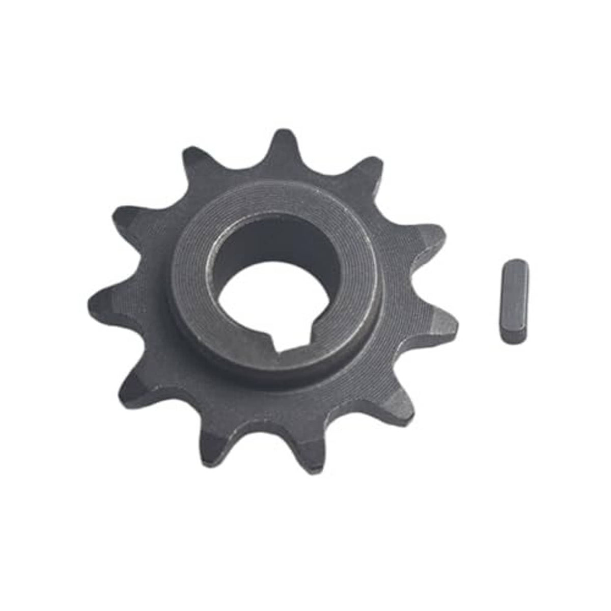11-tooth sprocket gear with central bore and small key piece, dark metal finish