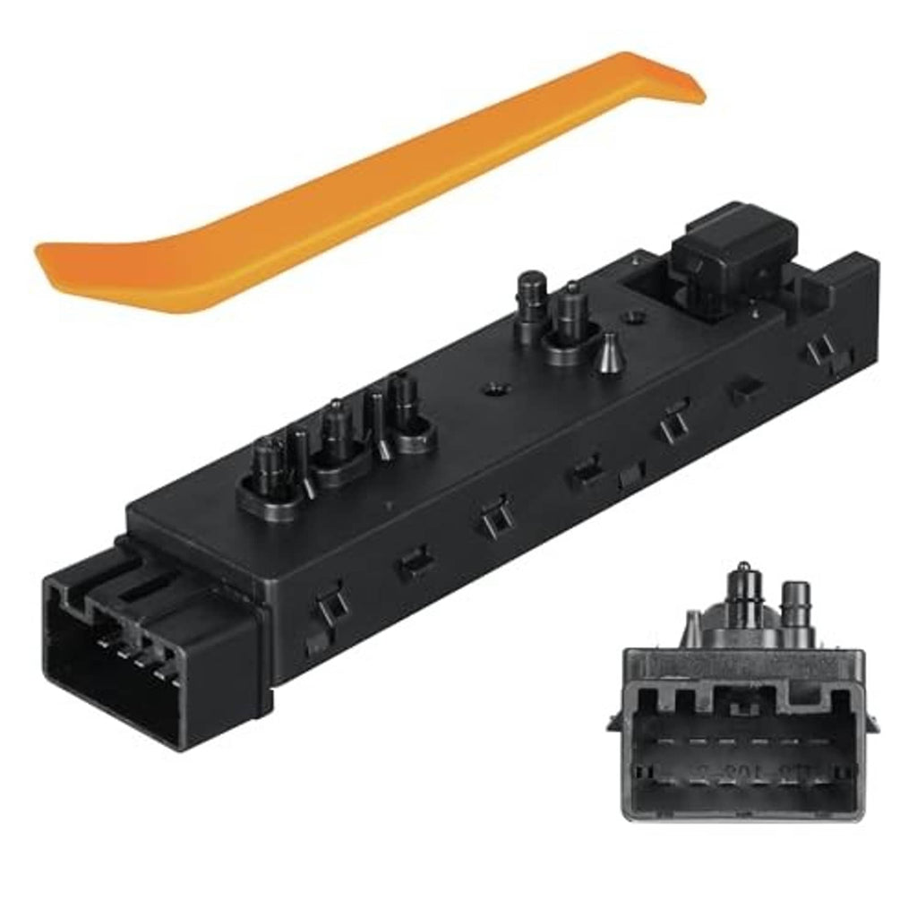 Power seat switch module, black with control knobs, socket terminals, and side connector
