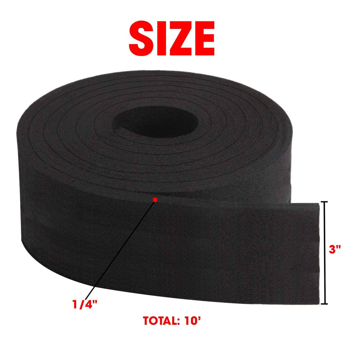Neoprene foam strip roll with black foam tape wound on itself