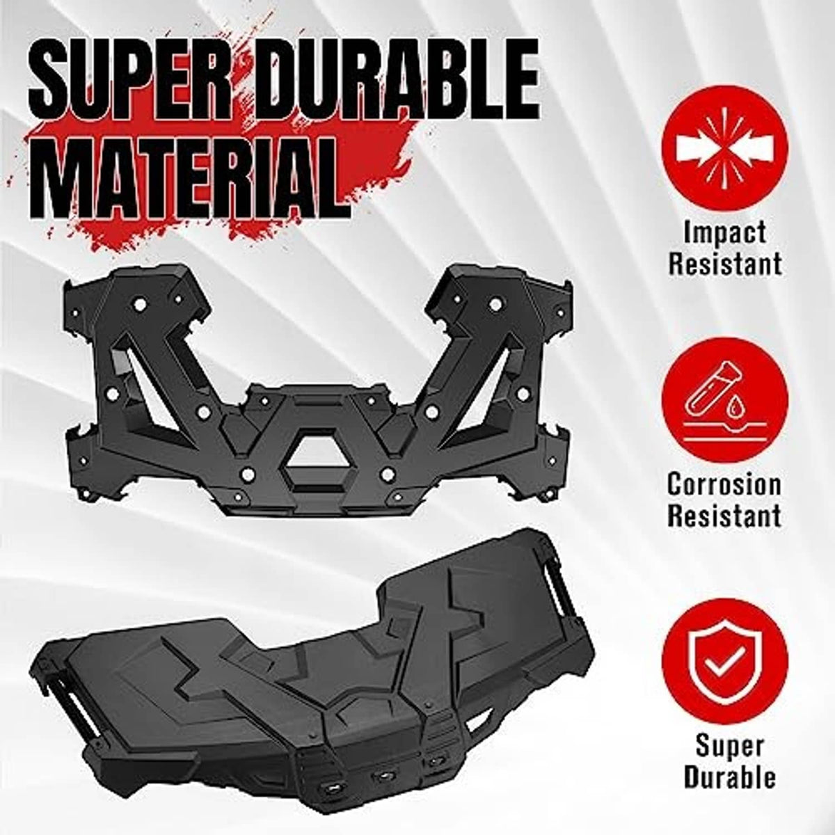 Black rugged rack with side mounting brackets and central mounting plate