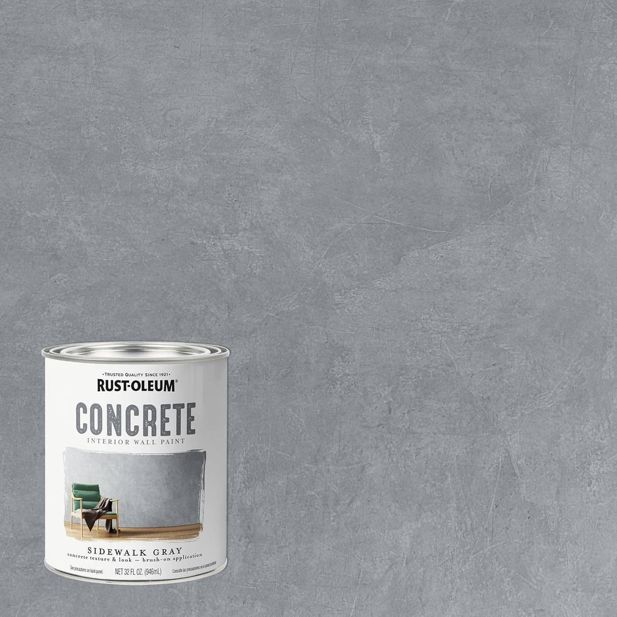 Rust-Oleum Concrete interior wall paint can, Sidewalk Gray, quart size