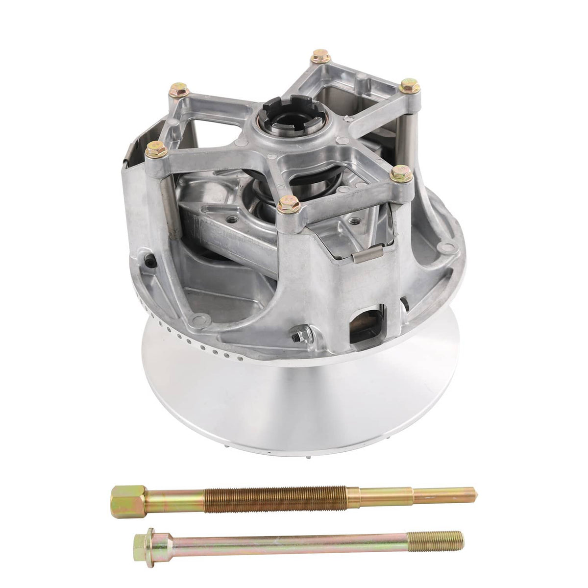 Primary drive clutch assembly with circular sheave and mounting bolts