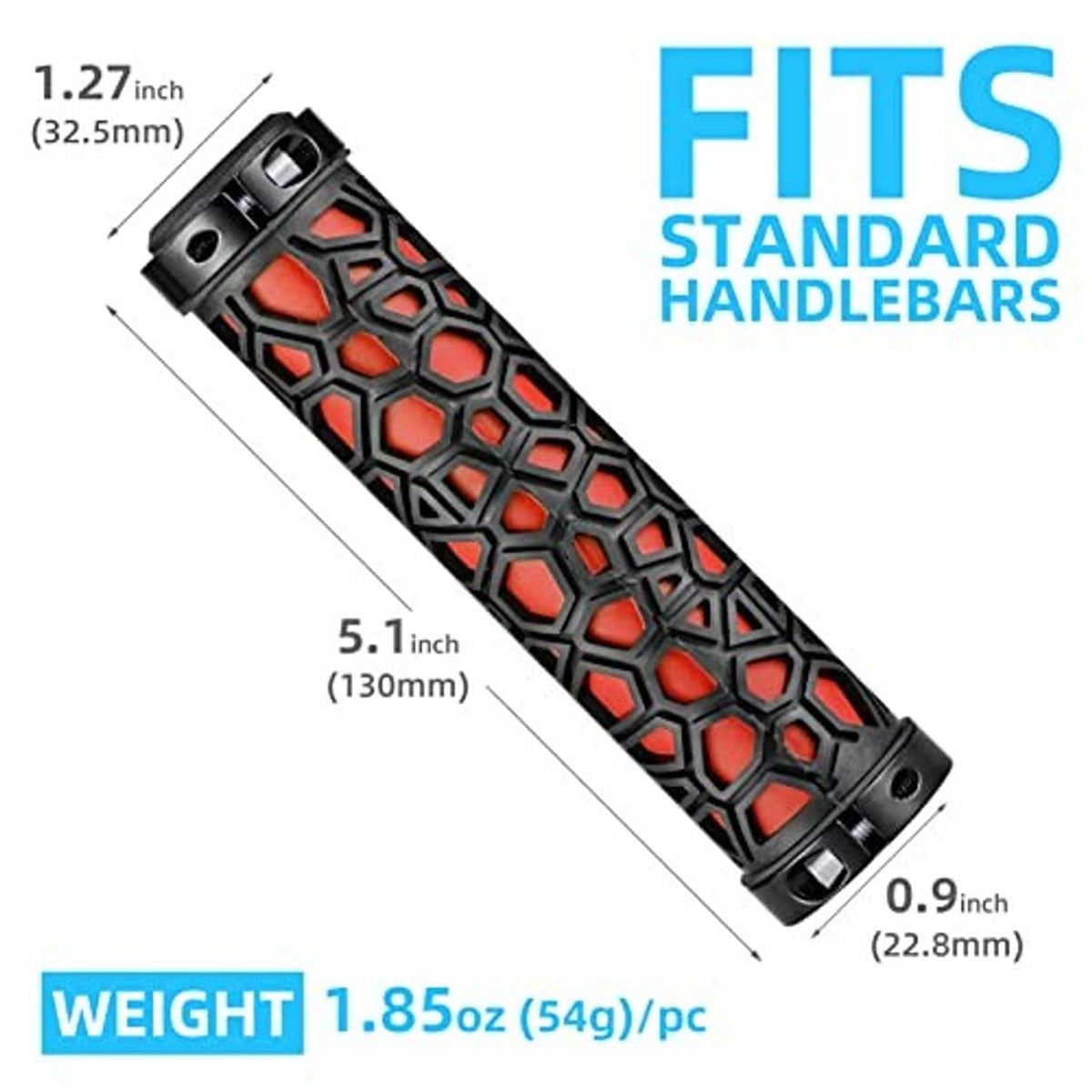 Red and black textured lock-on handlebar grips for standard handlebars