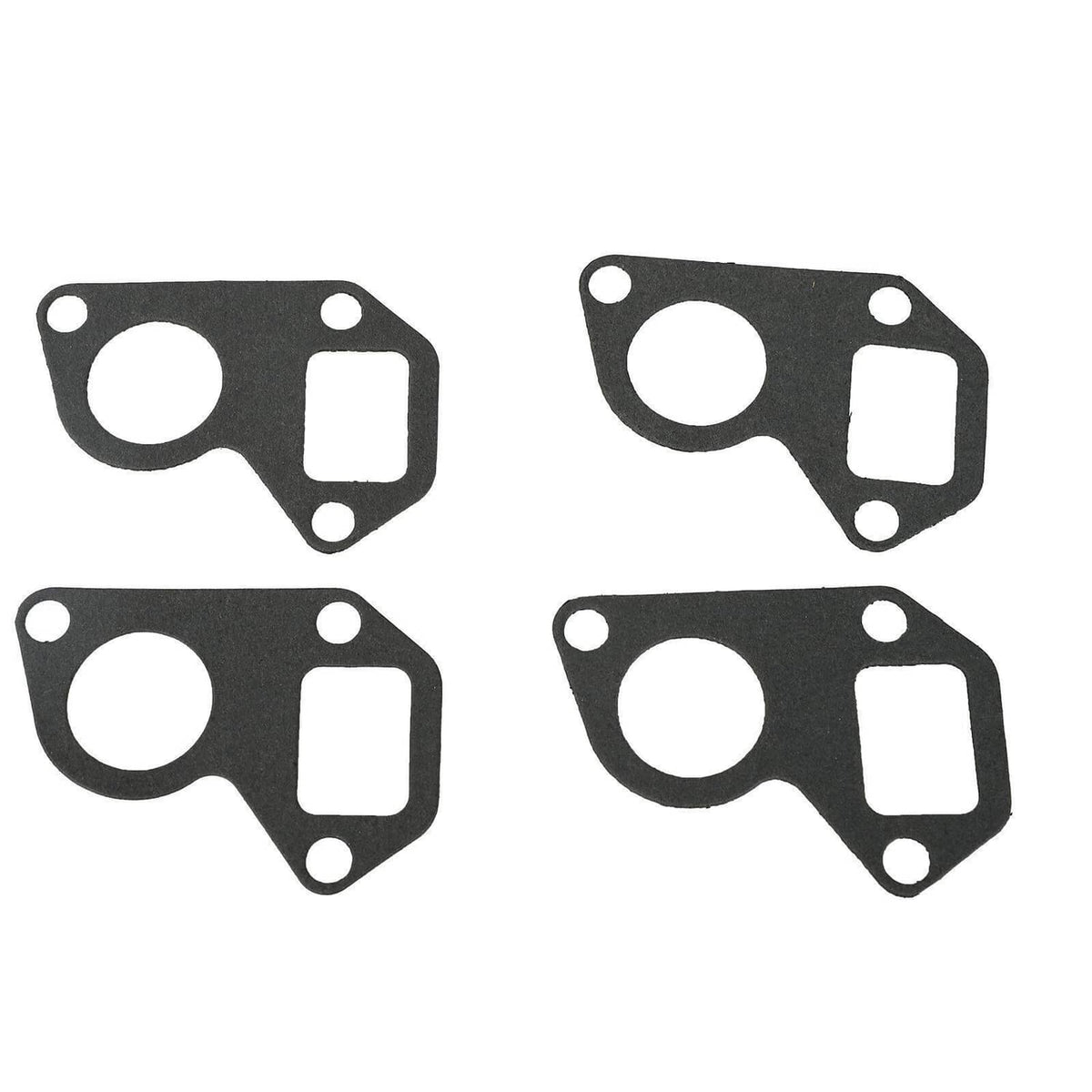 Set of black water pump gaskets with mounting holes and circular opening cutouts