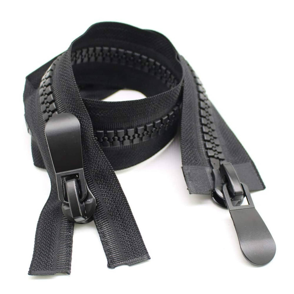 Black two-way separating zipper set with long tape and two sliders