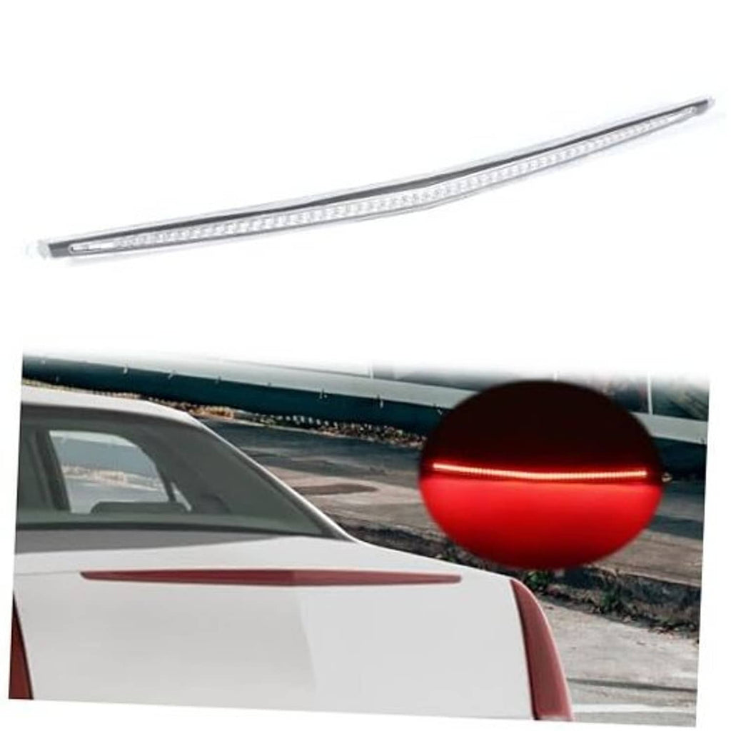 Rear LED third brake light bar with clear lens, mounted high on the vehicle.