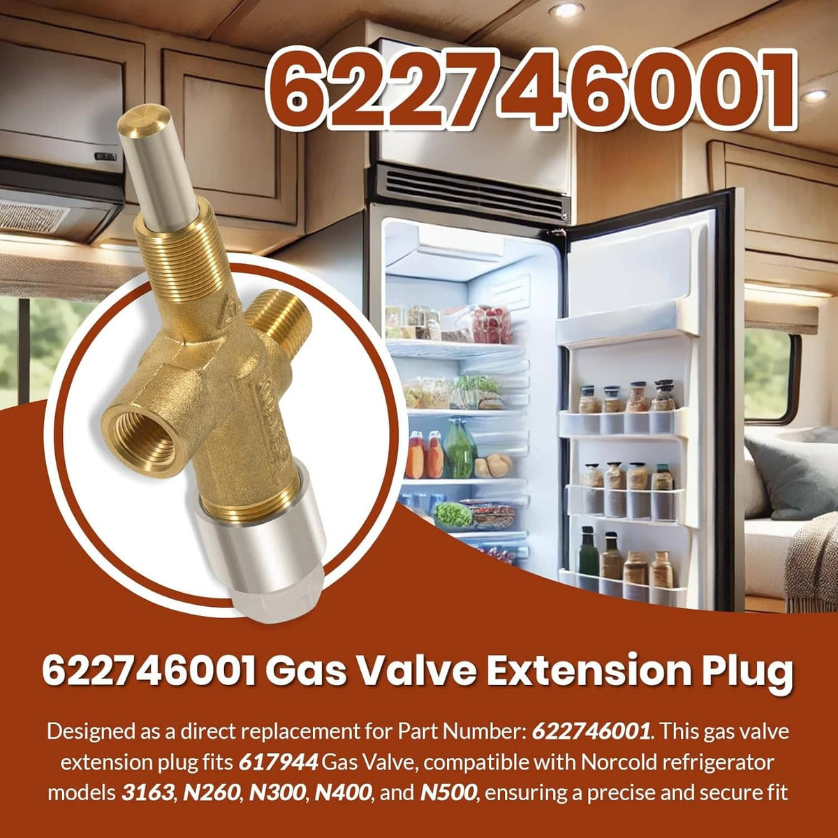 Gas valve extension plug brass fitting with two threaded outlets and silver inlet sleeve