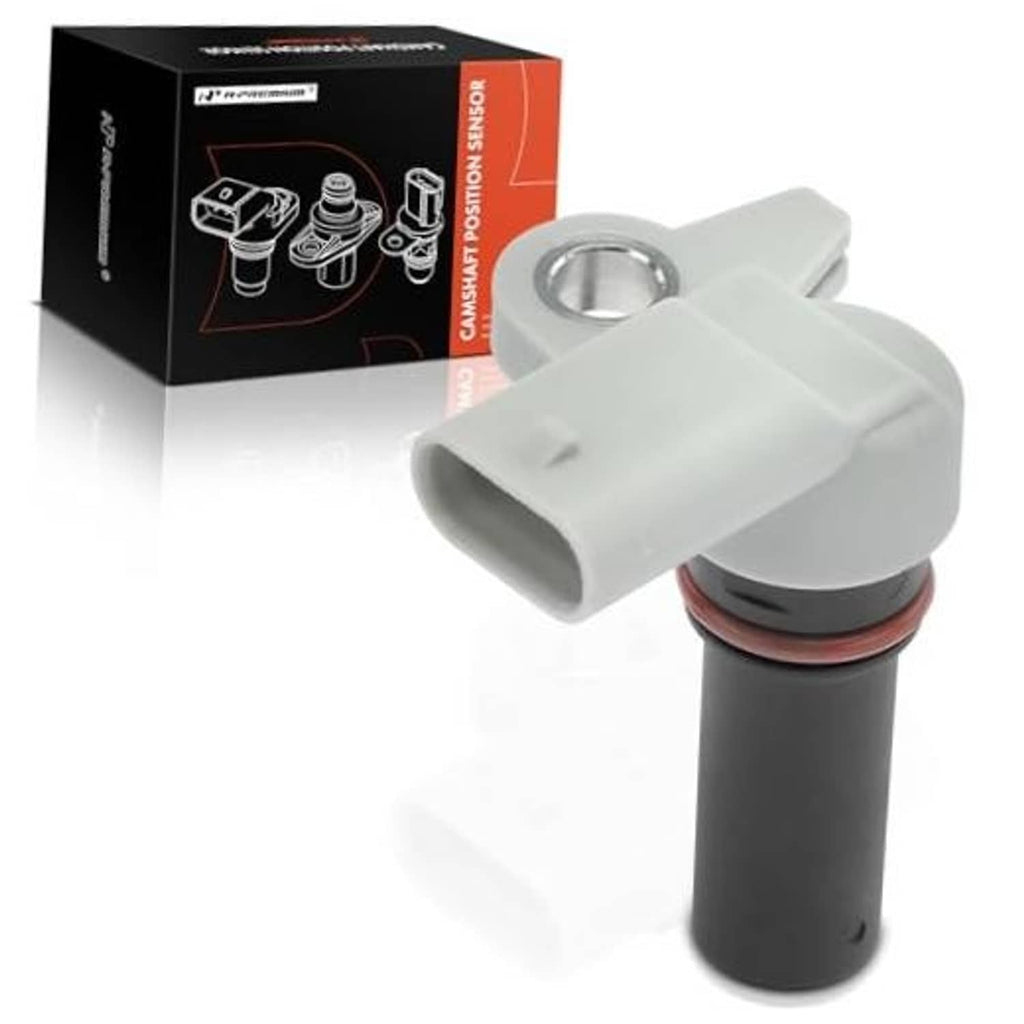 Camshaft position sensor with white plastic connector and metal mounting ring