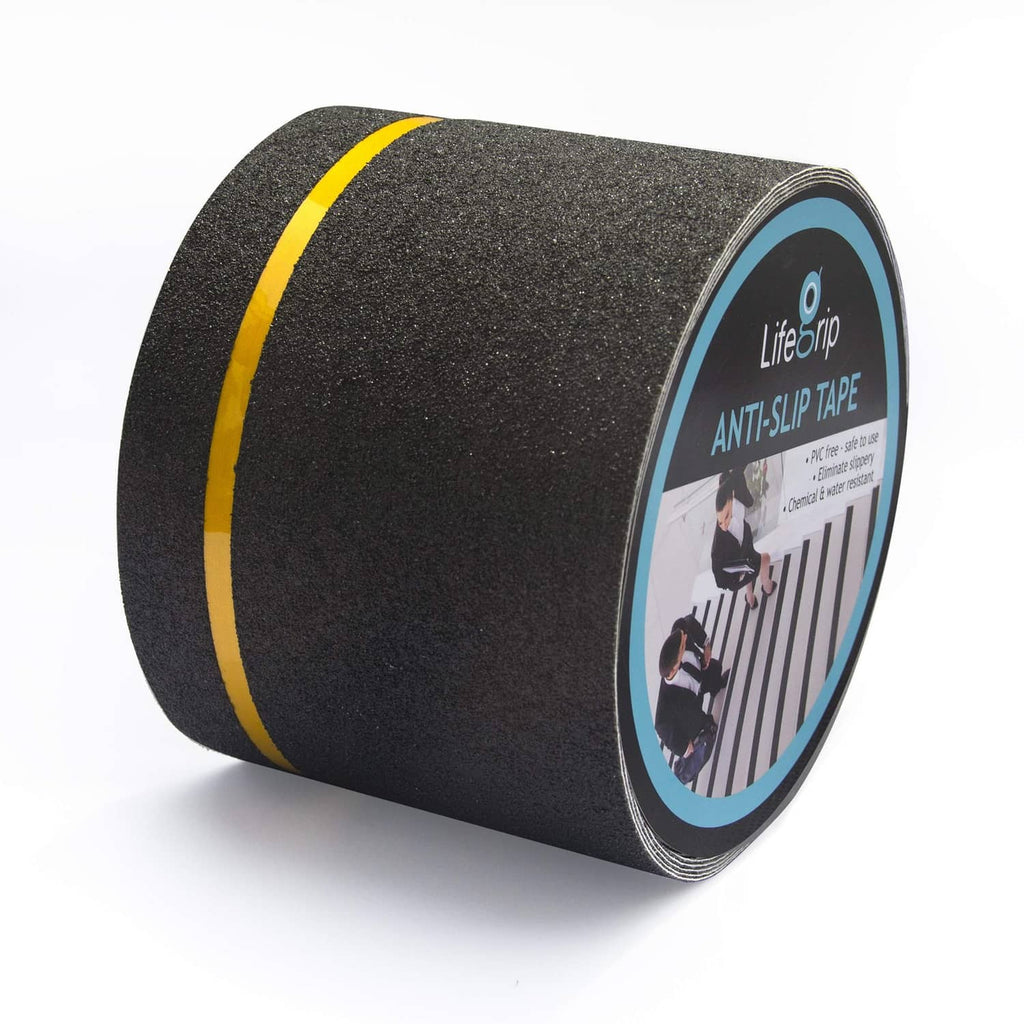 Lifegrip anti-slip traction tape roll, black with yellow reflective stripe