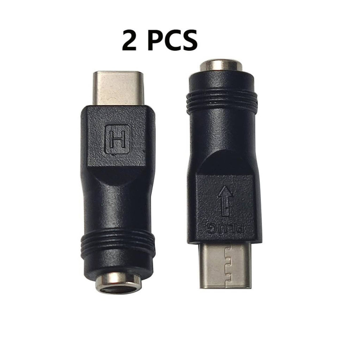 2-pack black USB-C male to DC 5.5x2.1mm barrel adapter plugs