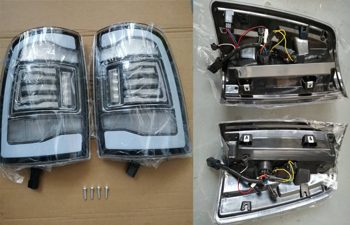 Rear tail light assembly components with clear housings, wiring harness, and mounting brackets