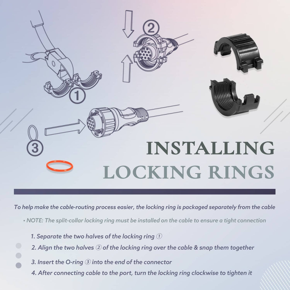 Transducer extension cable with orange connector and included locking ring parts
