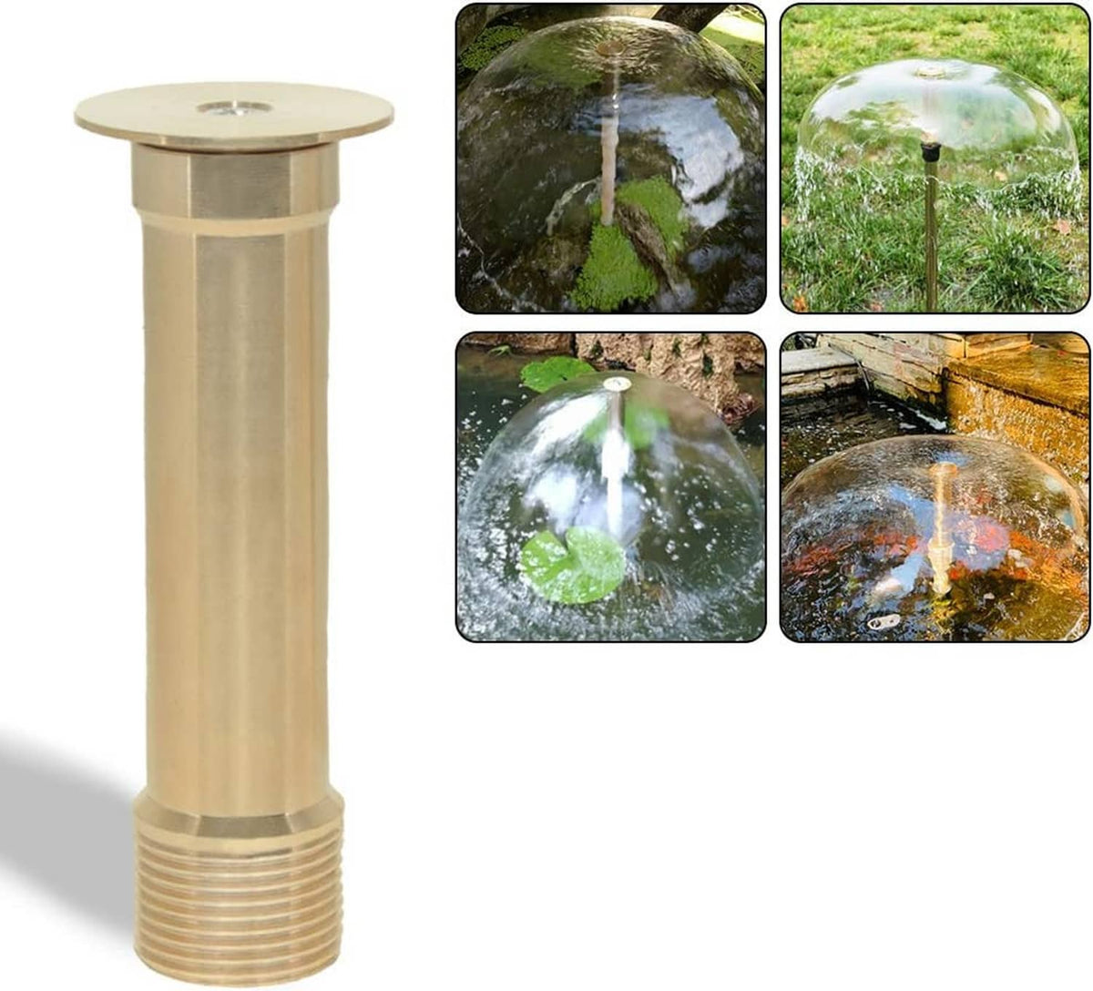Brass bell fountain nozzle with threaded base and mushroom spray head
