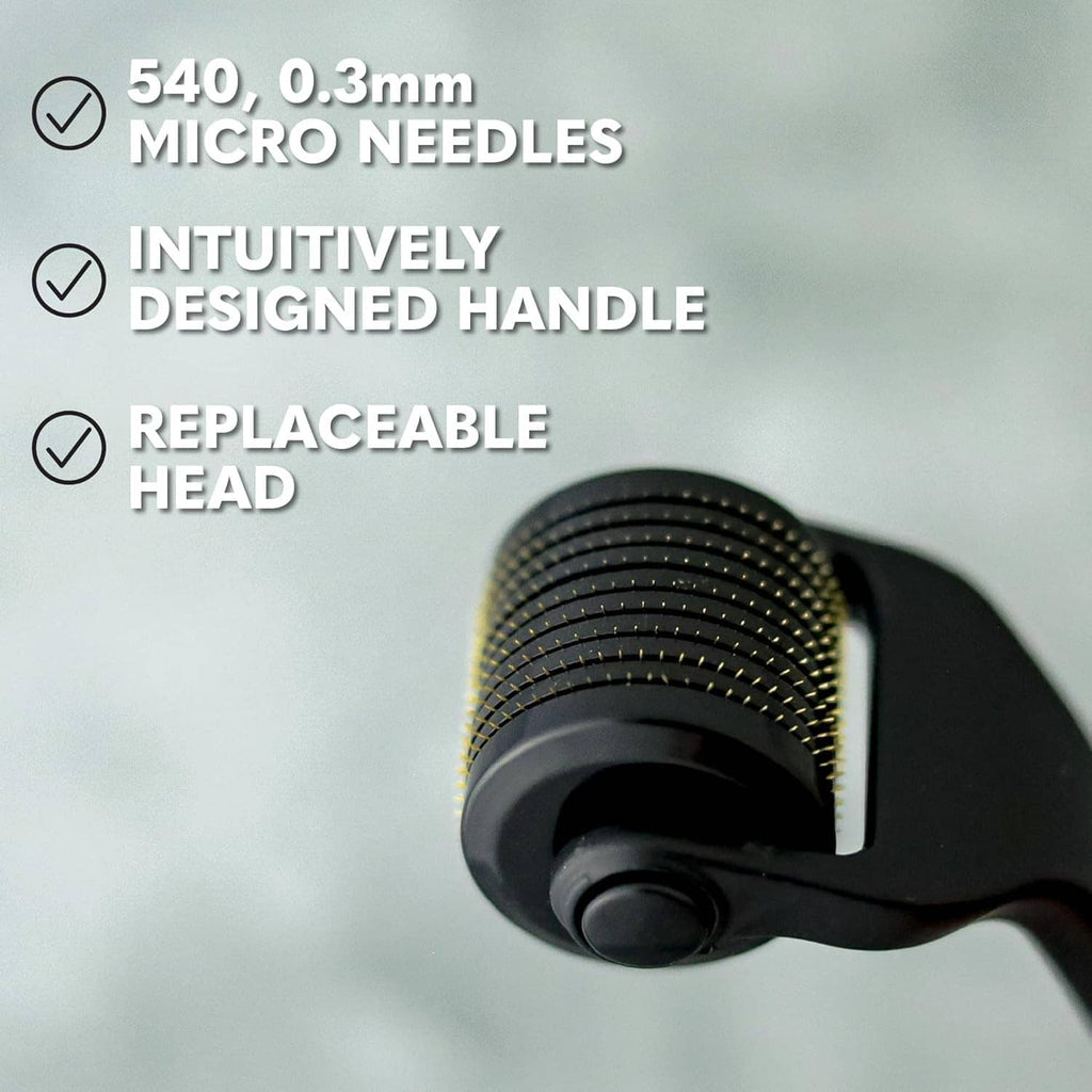 Black replaceable derma roller head with micro-needle texture