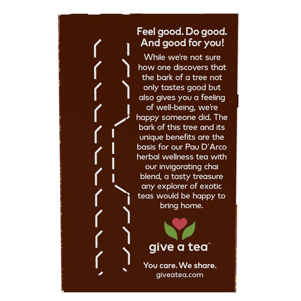Dark brown herbal tea box with give a tea branding and leaf icon