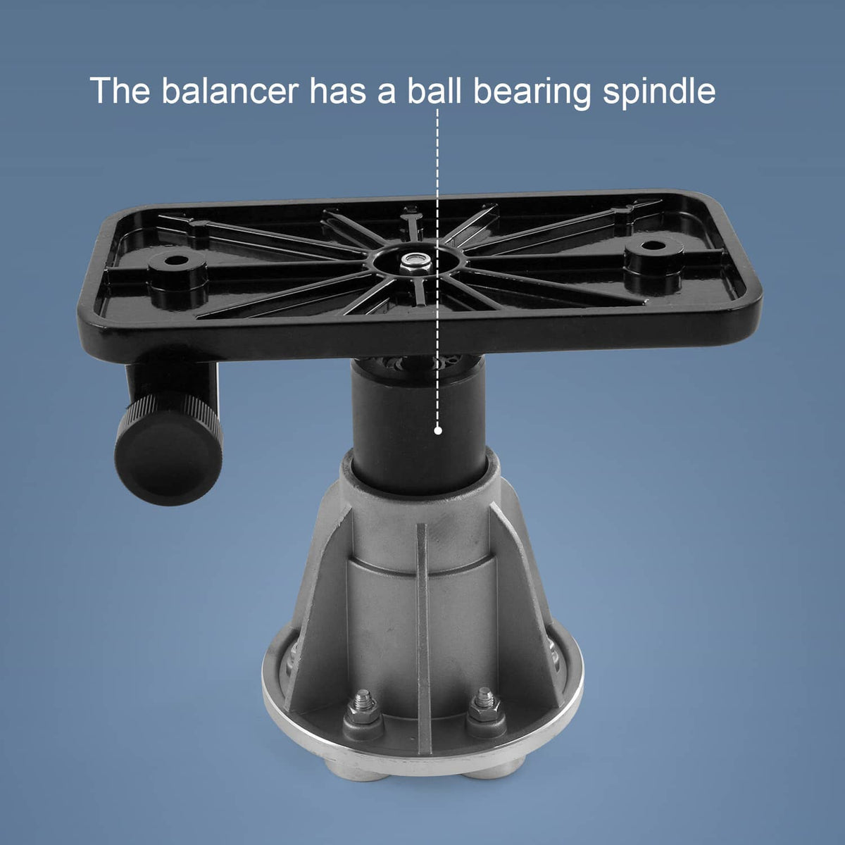 Magnetic wall mount blade balancer base with black spindle and visible support arms