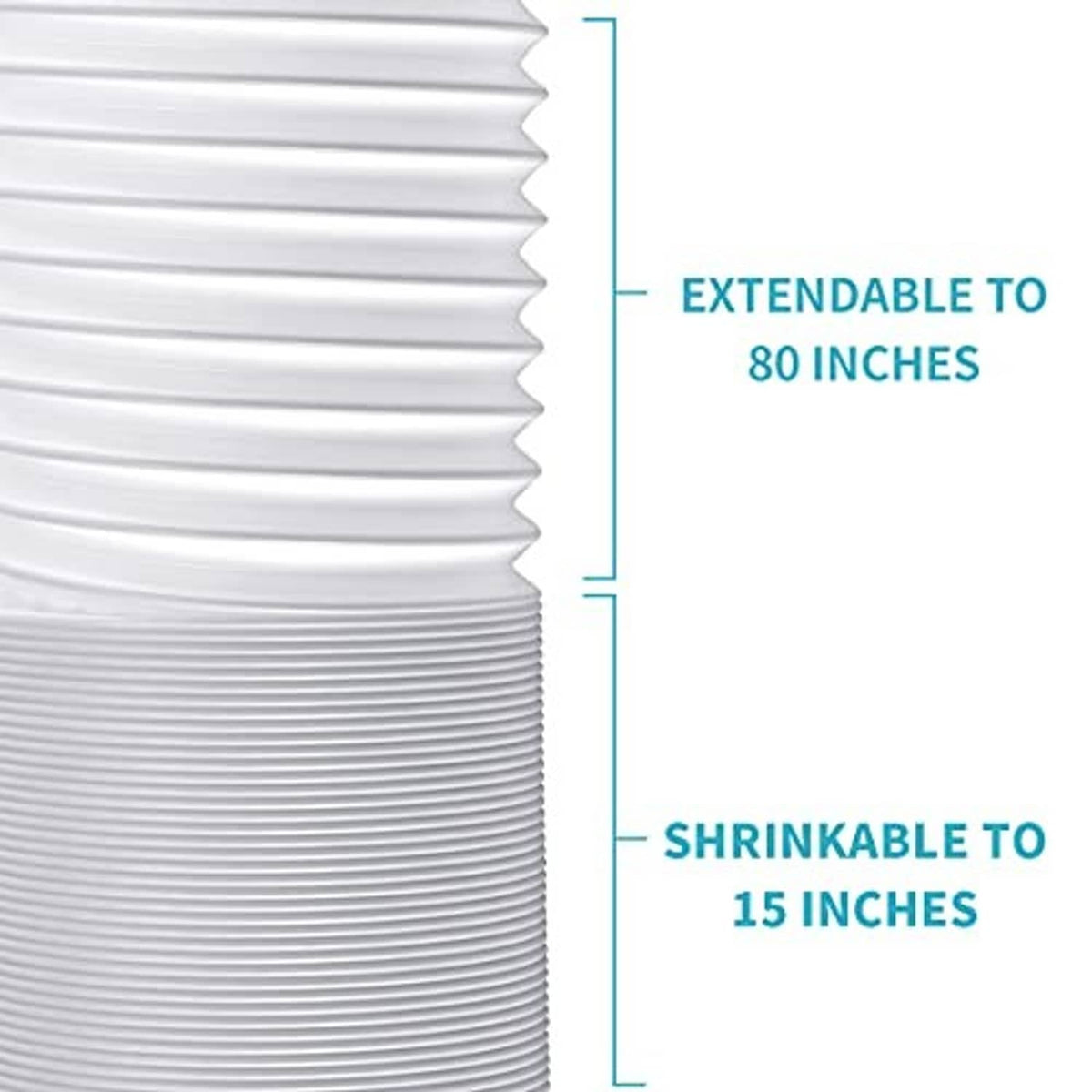 Close-up of white corrugated flexible exhaust hose with ribbed accordion design