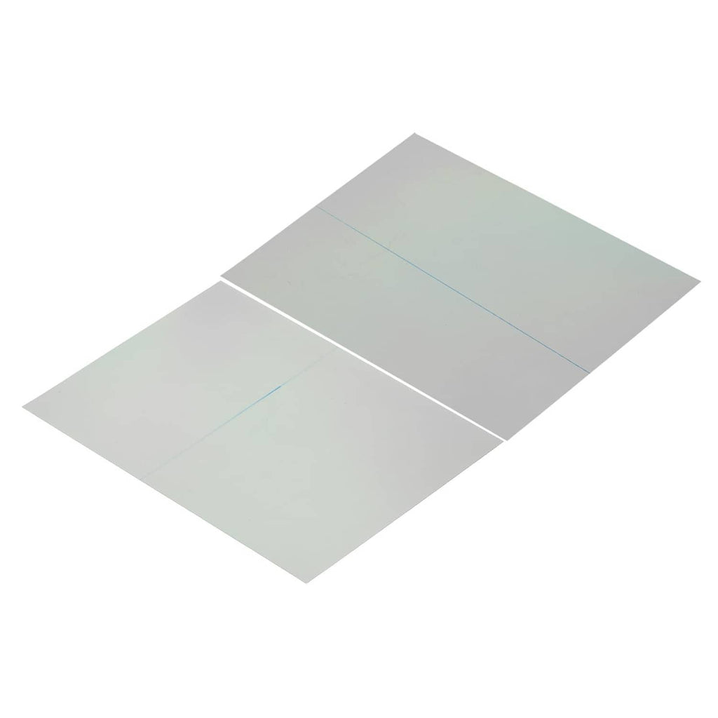 Pair of adhesive polarizer film sheets, translucent gray, with linear polarization lines