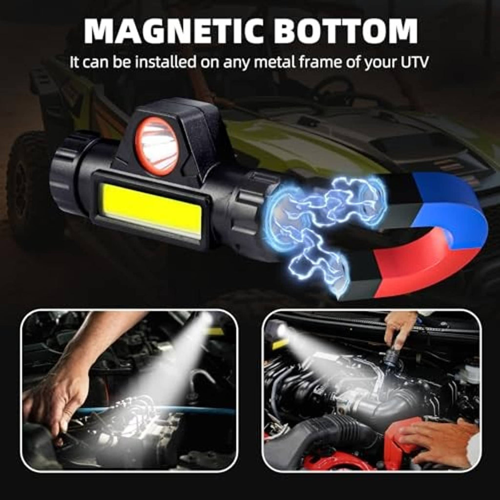 Magnetic-bottom rechargeable UTV interior light with COB LED bar and red-tinted lens