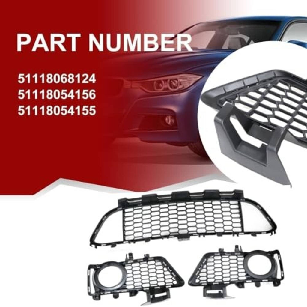 Front grille set with black honeycomb mesh and round fog-light openings, three parts