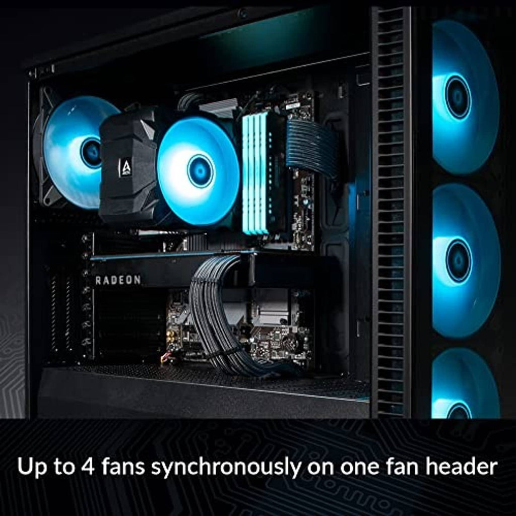 4-pin PWM fan splitter extension cable connecting multiple fans to a single header