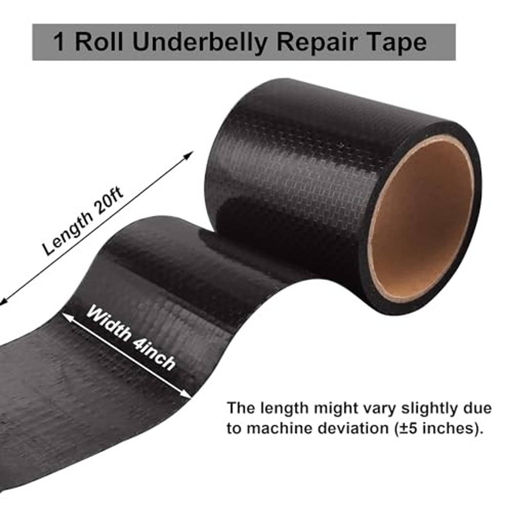 Black underbelly repair tape roll, 4 in width, about 20 ft length, flexible woven backing