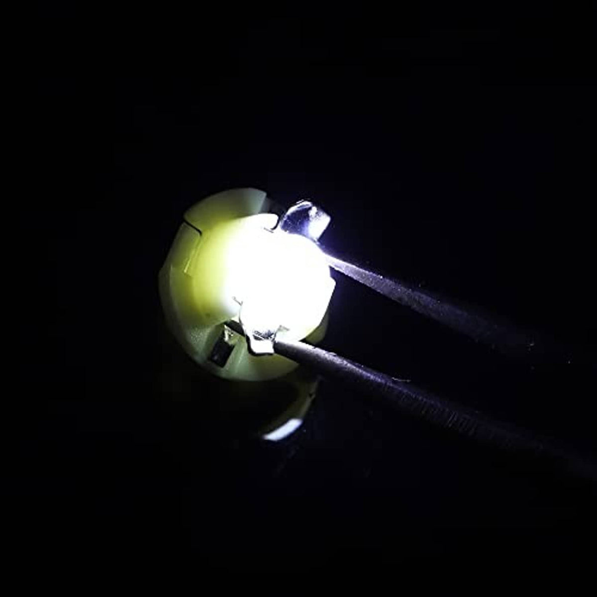 Single T5 LED dashboard bulb glowing bright white from a white plastic base