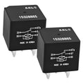 Black automotive SPDT relay cube with 15328865 marking and 5 metal pin terminals
