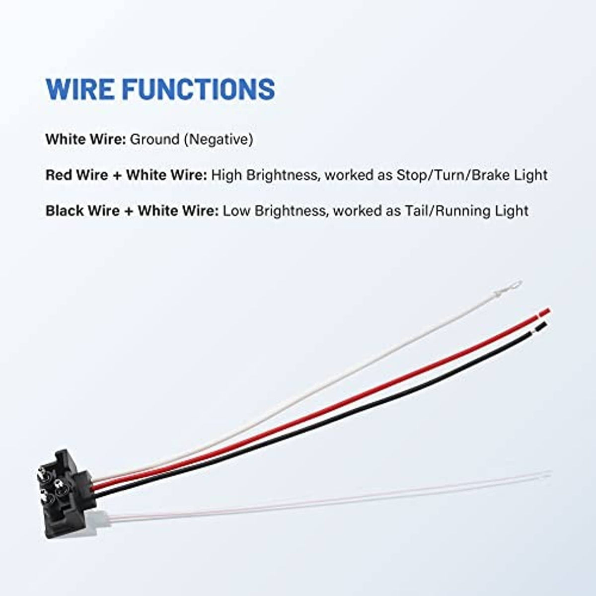 Three-color wire pigtail harness with small black 3-pin plug connector