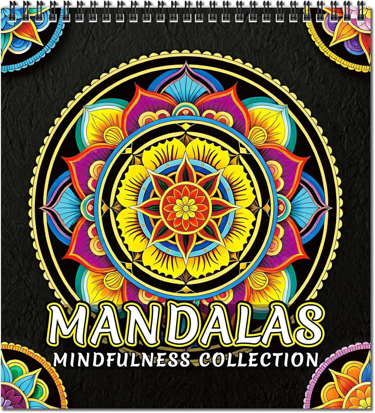 Adult mandalas coloring book cover featuring a central ornate floral mandala