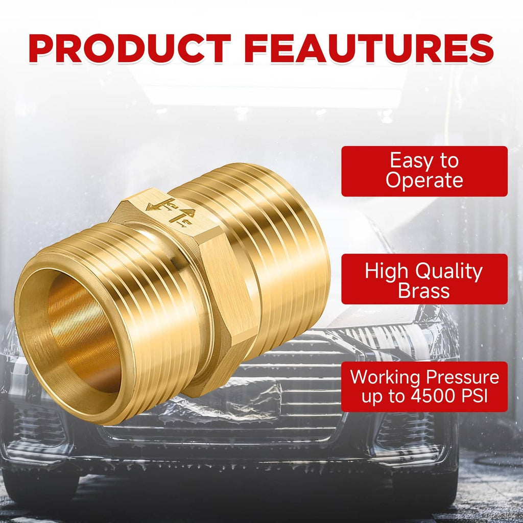 Brass-colored male thread hose adapter with hex collar and ribbed 15mm/14mm barrel