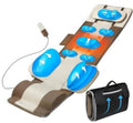 Full-body massage mat with blue airbag rollers and remote control, plus carrying bag