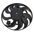 Condenser cooling fan assembly with black fan blades and circular motor hub