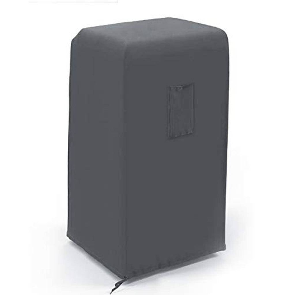 Gray portable air conditioner cover with front pocket panel and stitched vertical seams