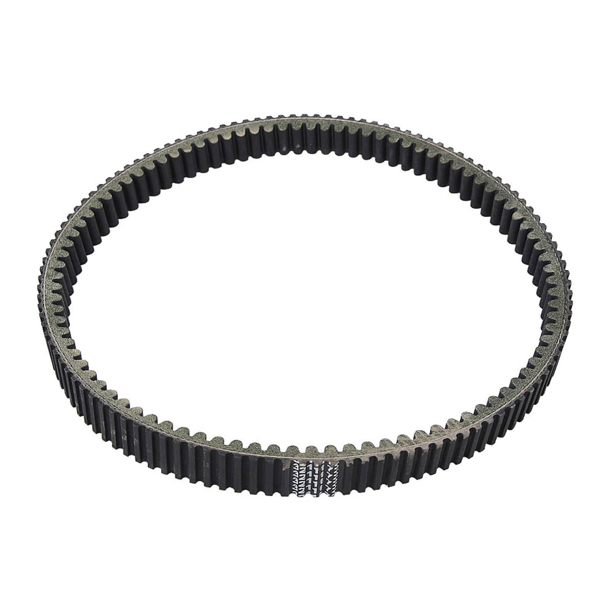 Black drive belt loop with raised ribs and evenly spaced traction teeth