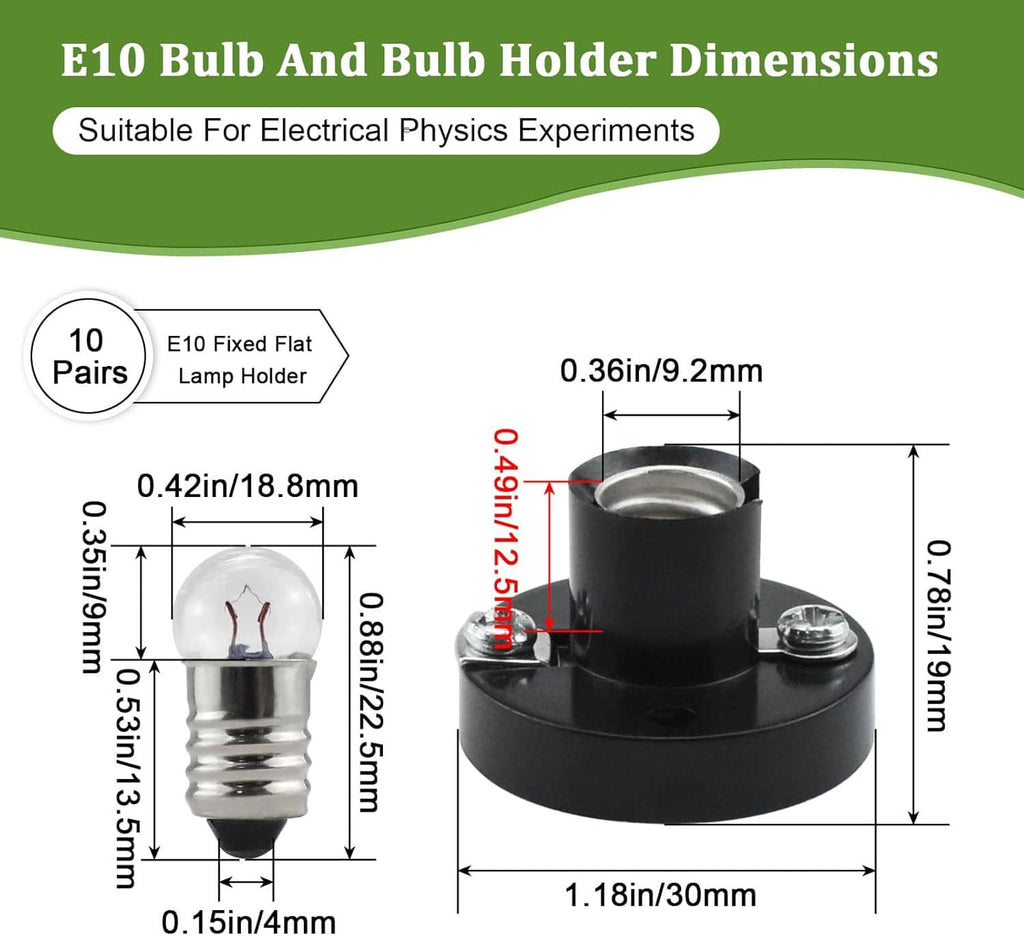 E10 mini bulb socket holder with black base and metal insert, size diagram