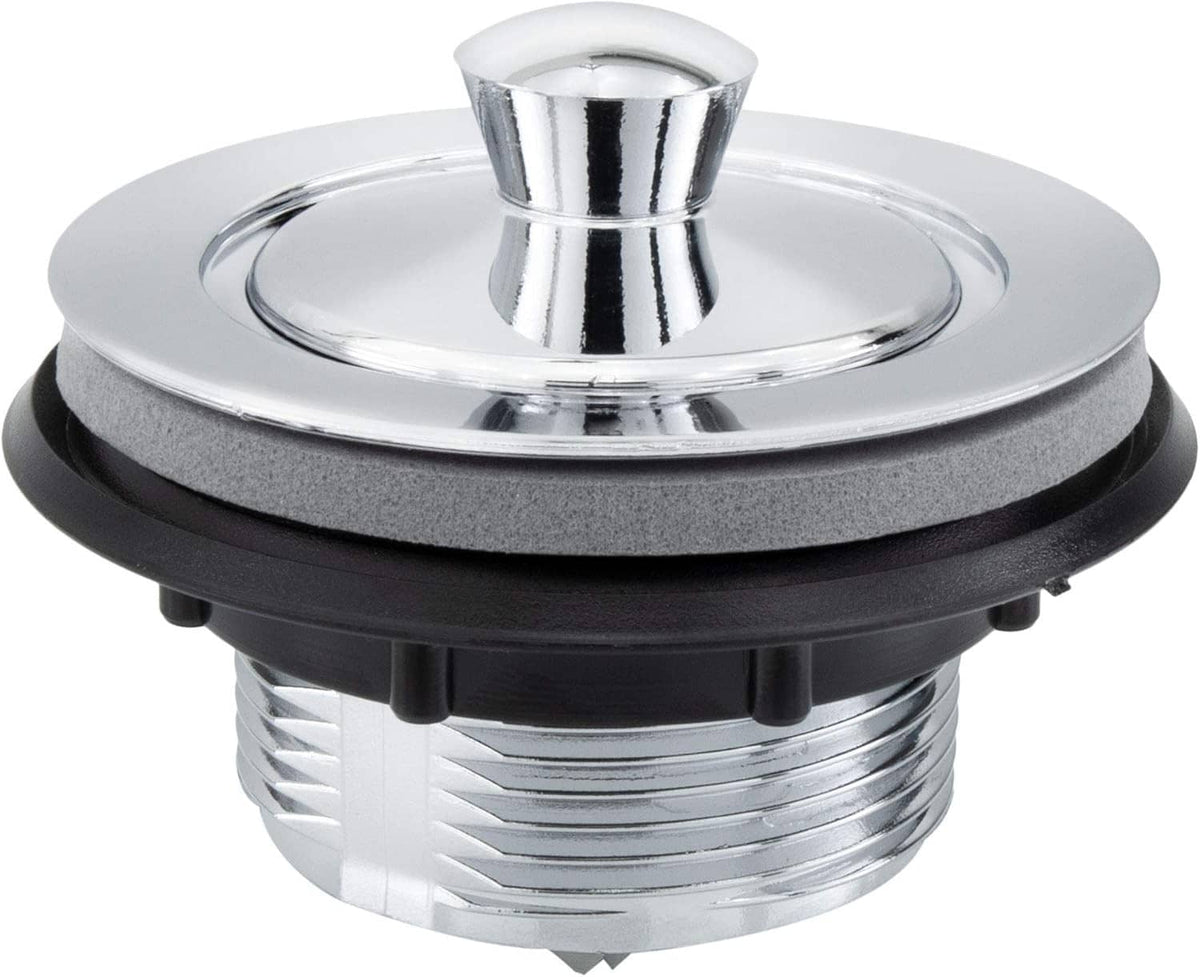 Chrome shower drain stopper with black ABS housing and rubber seal