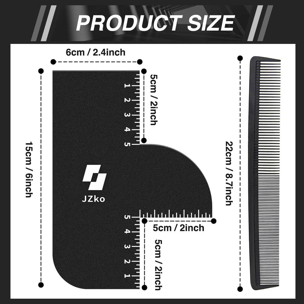 Black hairline shaping card set with measuring ruler teeth, for barber use