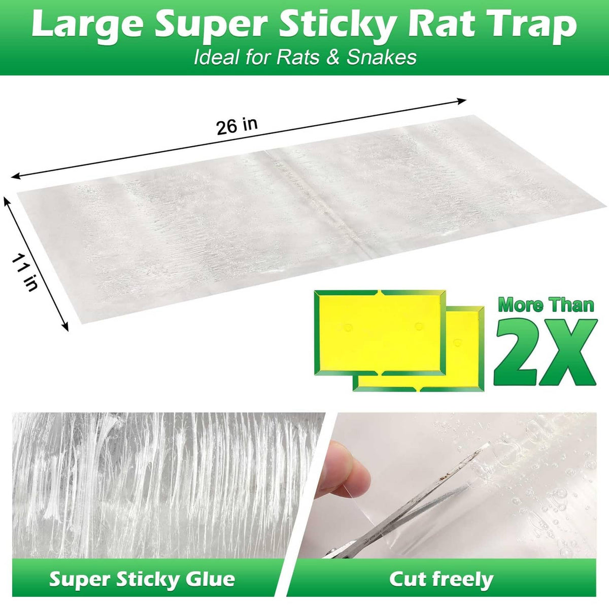 White large super sticky rat trap pad with 26 in length and 1.7 in width
