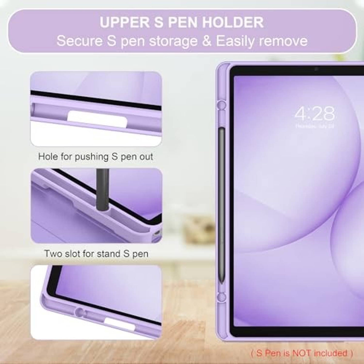 Violet S Pen holder on tablet keyboard case with secure storage slot