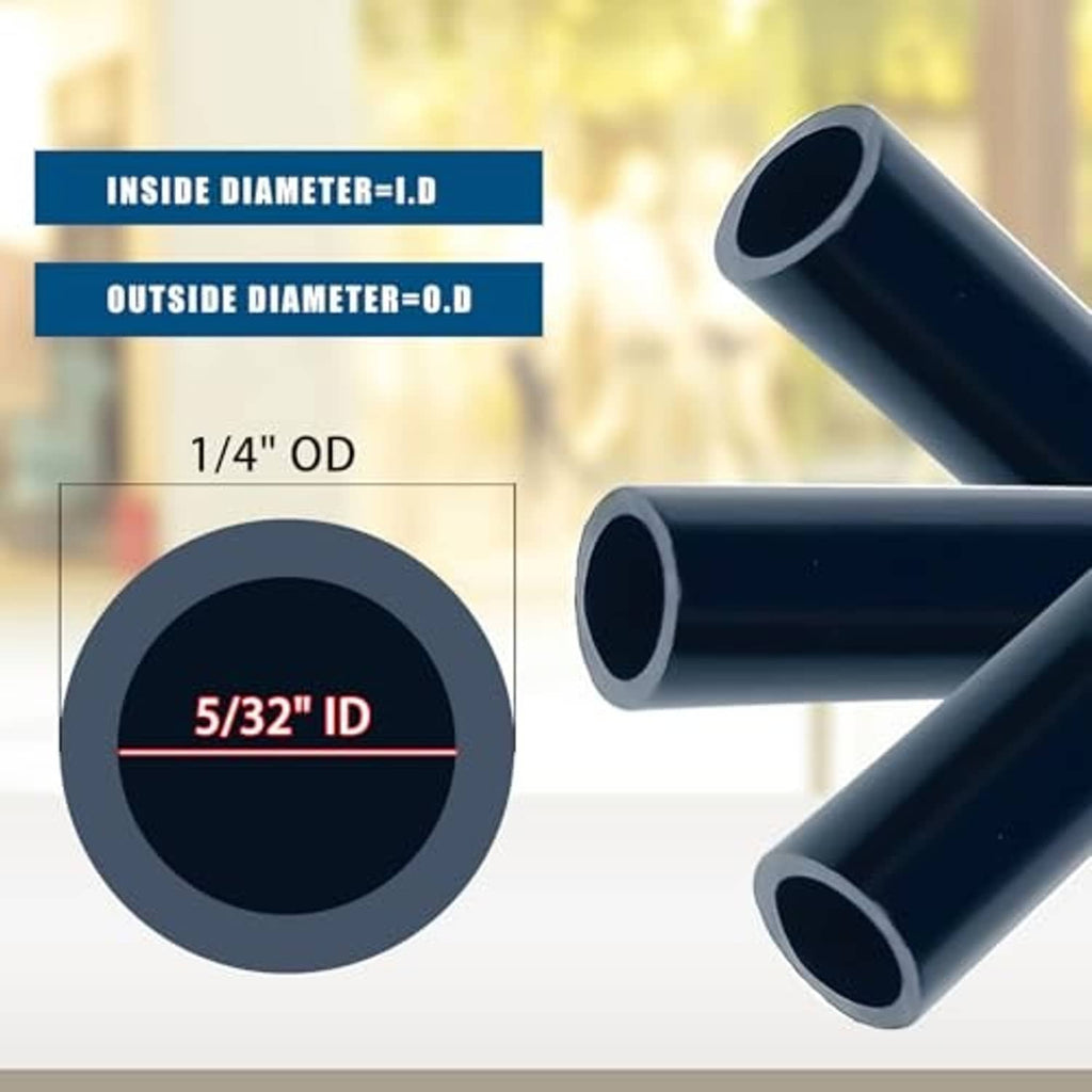 Black nylon air tubing sections with round cross-section, 1/4 in OD sizing