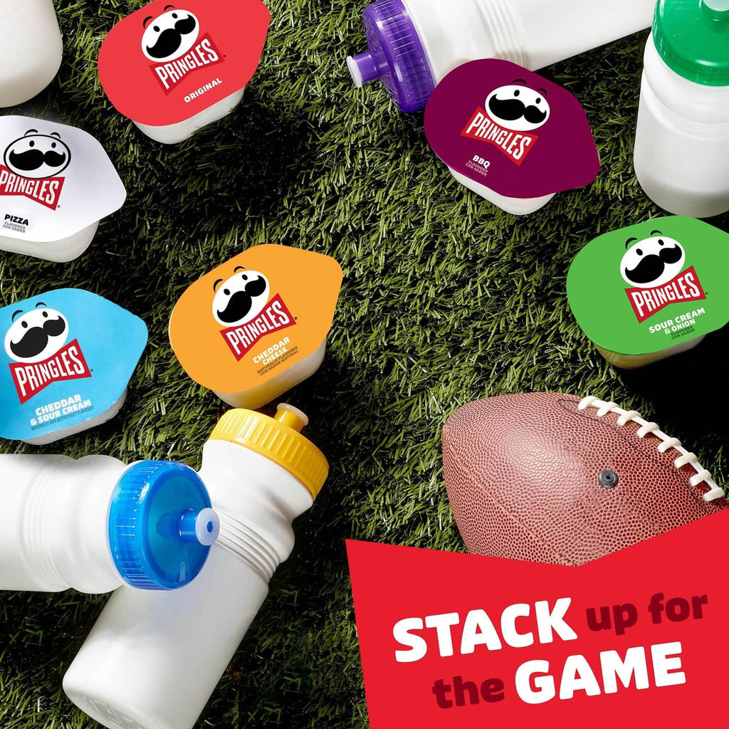 Pringles Snack Stacks cup assortment with colorful lids and stacked snack cups