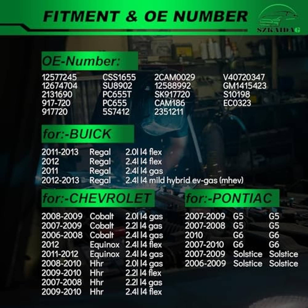 Camshaft position sensor fitment & OE number chart showing OE numbers for Buick models