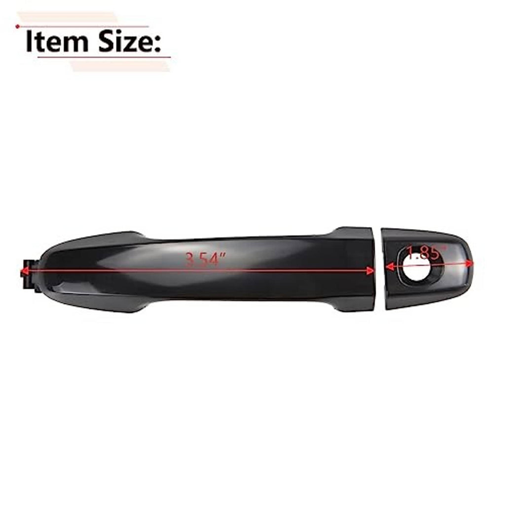 Black exterior door handle with curved grip and keyed opening end, shown with length guide